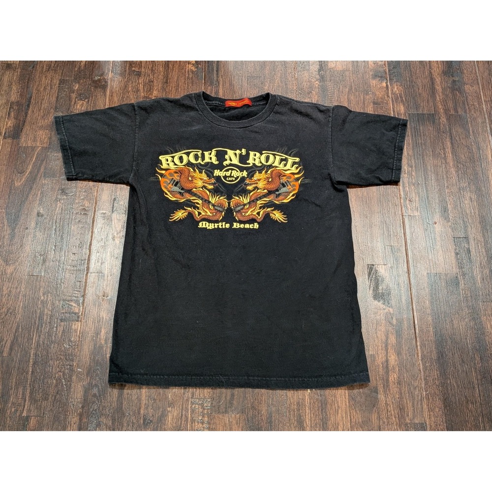 Hard Rock Cafe Shirt Mens Small Black Rock N' Roll Myrtle‎ Beach Dragons Graphic